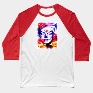 Sugar skull girl with yellow and red roses Baseball T-Shirt